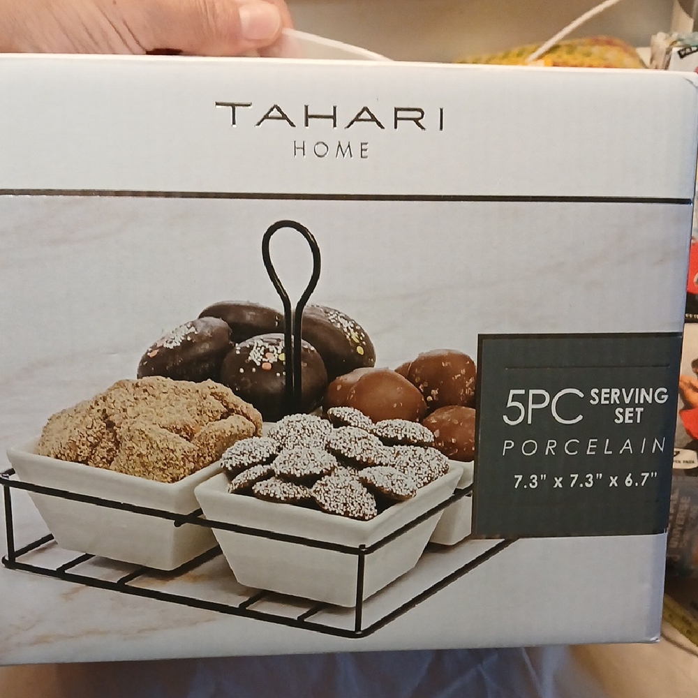 NEW- TAHARI 5PC Porcelain Serving Set.